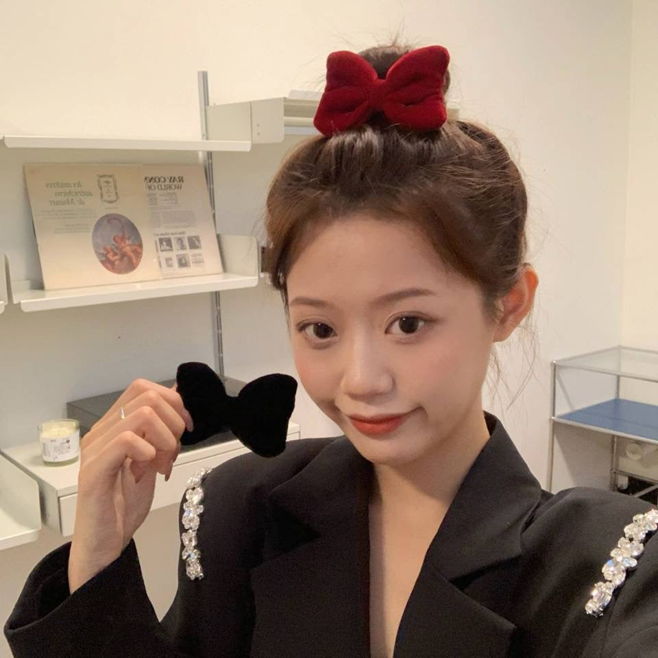 Three-dimensional velvet bow hair clip temperament bangs side clip all-match hair accessories