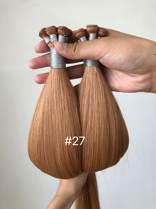 22inch 100g/5 wefts #27 Caramel Blonde Honey Light Golden Brown Genius Wefts In Stocks Double Drawn Hair Extensions Russian Hair