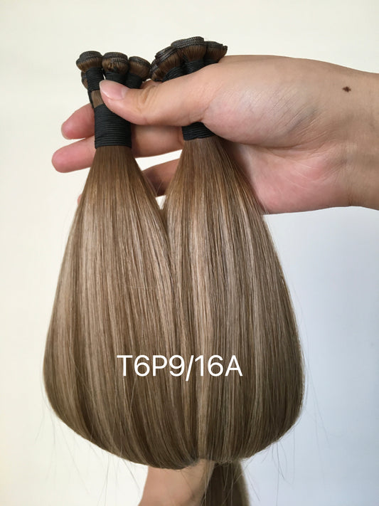 22inch 100g 5 wefts T6P9/16A Vanilla-latte Blend Genius Wefts In Stocks 100% Human Hair Double Drawn No Tangle No Shed Cuticle Intact