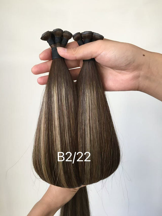 22inch 100g 5 wefts B2/22 Medium Brown with Blonde Highlights Balayage Genius Wefts In Stocks 100% Human Hair Double Drawn No Tangle No Shed Cuticle Intact