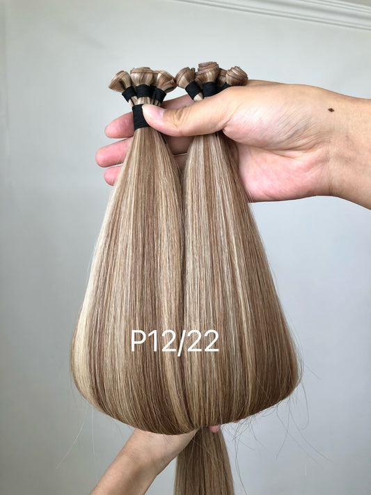 Ready to Ship Genius Wefts 22" 100g 5 wefts Hot Toffee Blonde P12/22 Highlights Straight Double Drawn Human Hair