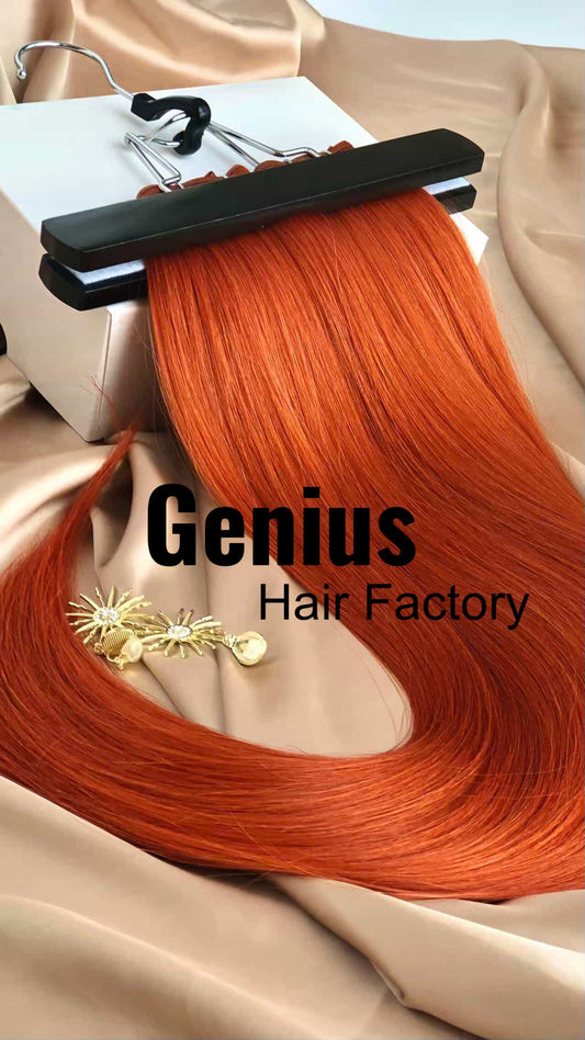 22inch 100g/5 wefts Vibrant Orange Poppy Orange Color Genius Weft Double Drawn Hair Extensions Russian Hair
