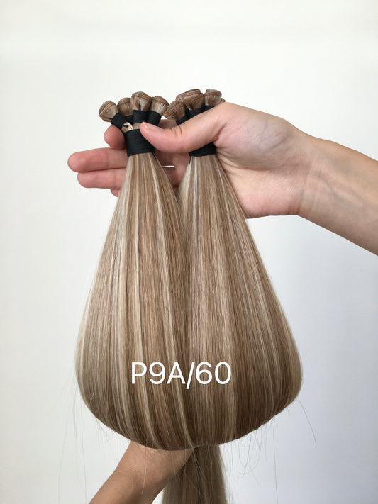22inch 100g 5 wefts P9A/60 Pale Ash Blonde Genius Wefts In Stocks 100% Human Hair Double Drawn No Tangle No Shed Cuticle Intact